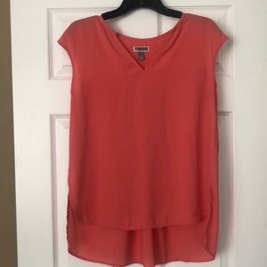 Coral v neck short sleeve blouse